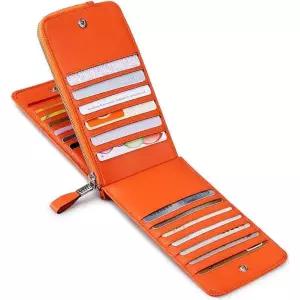 JEEBURYEE 카드케이스 카드지갑 남성용 여성 롱 지갑 Thin 마그네틱 방지 대용량 Holds 26 Cards orange L