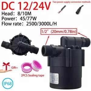 사일런트 브러시리스 모터 DC12V 24V 25003000LH 온수기 샤워 부스터 펌프 최대 리프트 10M EU 어댑터 장착