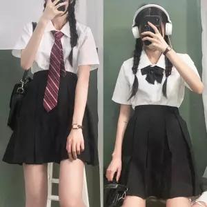 교복몰 기본타이_리본타이 화이트 베이직 반팔셔츠