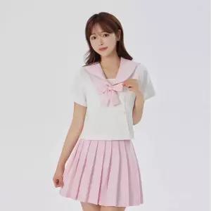 교복몰 베이비핑크 화이트 두줄라인 세라복 (반팔)