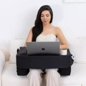 TabCouchCaddy 게임용 독서 베개 - 컵 및 휴대폰 홀더 조절 가능한 높이 노트북 지지 큰 포켓이 있는