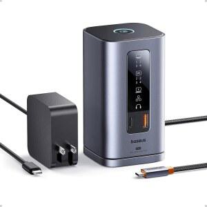베이스어스 스페이스메이트 노트북 도킹 스테이션 11-IN-1 윈도우용 USB-C 4K HDMI 및 DP가 포함된 트리플 디스플레이 10GBPS USB-A 이더넷 오디오 100W PD 충전(어댑터 포함)