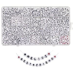 멜리우스 아크릴 레터 비즈, 1450개 4x7mm 원형 알파벳 28개의 격자 상자에 보석 제작용, DIY 팔찌(4x7mm, 흰색)