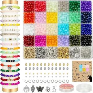 6mm 유리 구슬 팔찌 만들기 키트 1400개 24가지 색상의 크리스탈 주얼리용 원형 DIY 공예품 스페이서 매력