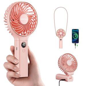 스위트풀 휴대용 선풍기 5000MAH 충전식 배터리 6단풍 LED 디지털 디스플레이 백업 전원이 장착된 접이식 전기 개인용 미니 여행용 여성용 여름 필수품 선물