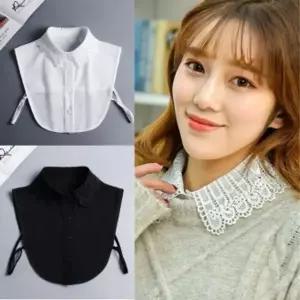 D 세로 레이스 넥카라 페이크 셔츠