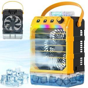 DEWALT 20V/60V 배터리(배터리 없음) 또는 USB로 구동되는 침실용 냉각 팬 7개의 조명 8H 타이머 외부 캠핑 텐트 룸 오피스용 1600ML 물탱크에 적합한 UNIQWAMO 미스트 팬 휴대용