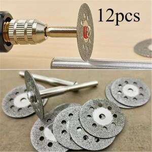 12피스 22mm 다이아몬드 커팅 디스크 3mm 금속 절단용 그라인딩 휠 맨드릴 로타리 도구 전기 부품