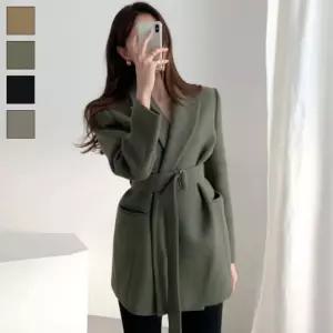 하객룩 모임룩 출근룩 허리벨트 단정한 미디라인 코트 [BHI72547]