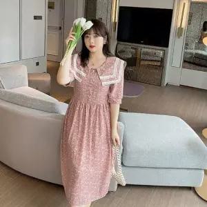 여성원피스 화사한 플라워 패턴 반팔 빅카라 빅사이즈 원피스