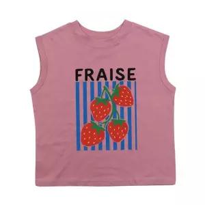 매장정품 BEACHESAND CREAM KIDS 프레즈 민소매 티셔츠-그레이시 핑크(Fraise sleeve T grayish pink)