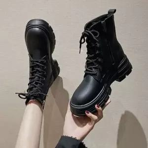 여성 데일리 부츠 워커 통굽 가을 가죽 발목