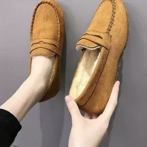 스웨이드 여성 털 로퍼 따뜻한 여성 털 안감 로퍼 데일리