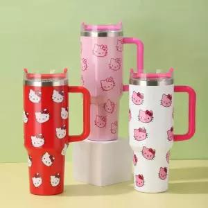 [해외] 키티텀블러 스탠리는 같은 40Oz 아이스컵 헬로키티 고양이 스테인리스 보온컵 대용량 손잡이81