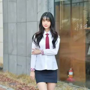 [하프클럽/]TBZ 교복몰 (빅사이즈) 여성 교복 셔츠 둥근카라 빨강체크