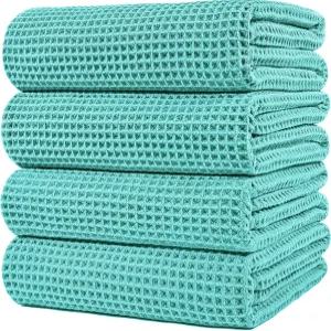 폴리테 430 GSM 극세사 오버사이즈 퀵 드라이 보풀 프리 목욕 타월 60 x 30인치 4팩(와플 직조)