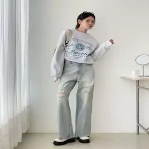 [하프클럽/셀럽하우스]여성 데일리 연청 찢청바지 데님팬츠