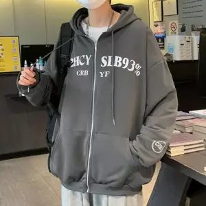 오버핏 후드 집업 간절기 앞뒤 레터링 대학생 남친룩 남성캐주얼자켓 (WB1417E)
