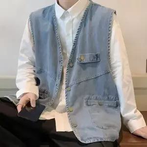 WL 빈티지 패션 데일리룩 데님 조끼 레이어드룩 오버핏 복고풍 레...