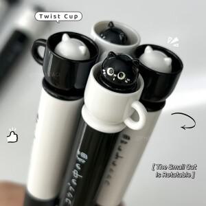4pcs 귀여운 고양이 펜 0.5mm 빠른 건조 블랙 컵 쓰기 사무실 학교 용품에 적합 문구 재미있는 디자인