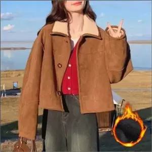 [하프클럽/셀럽하우스]카라자켓 여자 코트 루즈핏 숏 아우터 스웨이드 세미크롭