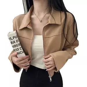 [하프클럽/]스웨이드 집업 크롭 자켓 데일리 여성 점퍼 아우터
