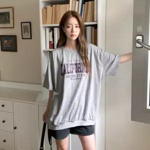 여자 간절기 캐주얼 오버핏 레터링 반팔 맨투맨