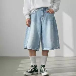 [하프클럽/]사이드절개 데님 버뮤다 팬츠 5부 7부 바지 오버핏 핀턱팬츠 청