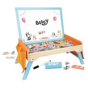 100개의 자석과 화이트보드 뚜껑이 있는 블루이 아트 크리에이션 아트 스테이션 접이식 다리 어린이용 아트 테이블 수납 포켓