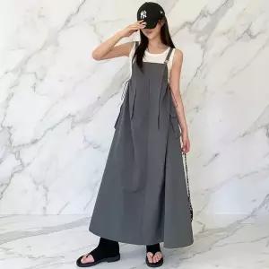 [하프클럽/]여성 루즈핏 나일론 멜빵 롱 드레스