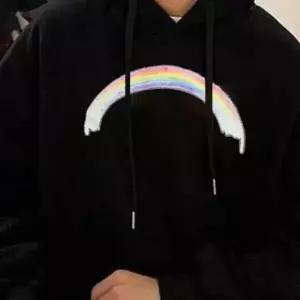[하프클럽/]TBZ 도톰한 티셔츠 기모 레인보우 프린팅 후드티
