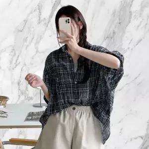 [하프클럽/]여성 빅사이즈 루즈핏 체크 긴팔 여름 셔츠