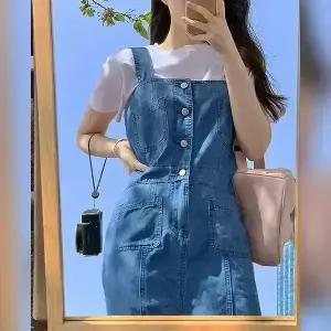 핫핑 [청원피스][여행룩/휴가룩] 프레비 썸머데님 멜빵 롱원피스