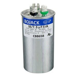 BOJACK 55+7.5 UF 55/7.5 MFD 6% 370/440V AC CBB65 듀얼 런 원형 시동 커패시터 모터 런 팬 스타트 또는 콘덴서 스트레이트 쿨 히트 펌프 에어컨용 pUG