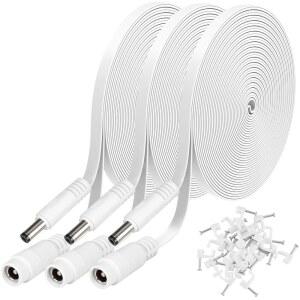 3팩 25피트/7.5M DC 전원 연장 케이블 LED, 5.5MM, 흰색용 12V CCTV 2.1MM 카메라, 어댑터 자동차, IP 호환 가능 X 코드와