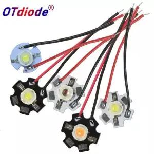 5pcs 1W 3W 높은 전원 LED 다이오드 사전 납땜 케이블 와이어 20mm 스타 PCB 흰색 따뜻한 Deepd 녹색 로얄