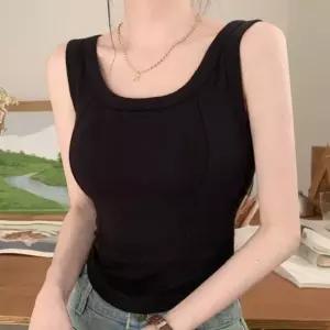 볼륨감 좋은 브라캡 내장 U라인 포인트 이너 러닝탑 단가라티셔츠 (WDFA0B3)