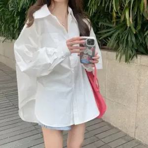 셀럽하우스 여성 박시핏 퓨어 화이트 심플 포켓 긴팔 셔츠 남방