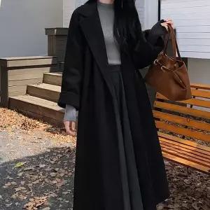 [하프클럽/]여성 페미닌 블랙 스트링 오픈 롱코트
