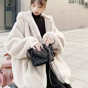 [하프클럽/]루즈핏 여성 겨울 코트 데일리 여성 퍼 코트 보온 후드