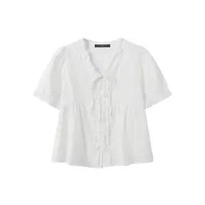 [르샵]프릴 리본 자수 데일리 반팔 블라우스 DQ2BA069A _P428312756