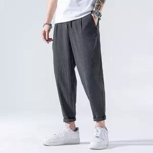 린넨 9부 남성 허리밴딩 미우 데일리 일자 면바지