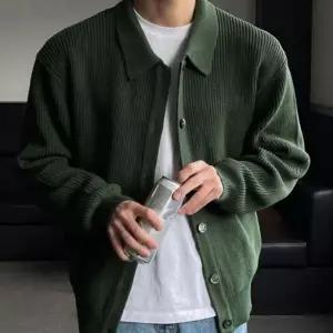 [하프클럽/]남성 카라 니트 가디건 루즈핏 버튼 오픈형 간절기 데일리 가을