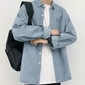 [셀러에이드]남성 긴팔 셔츠 데일리 남방 오버핏 남성용 청남방 간절기 2컬러