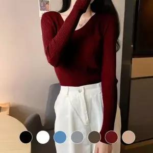 [하프클럽/셀럽하우스]데일리 기본 니트 가을니트 티 브이넥 가을 여성니트