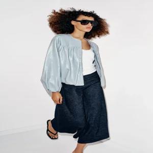 ZARA 글로브 핏 페이크 레더 재킷 - 하늘색 3046/053/403