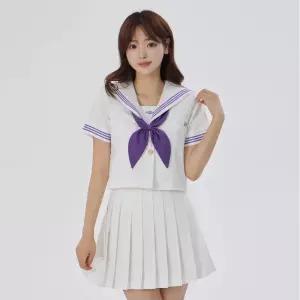 교복몰 화이트퍼플 복고 유니폼 세라복 반팔 교복세트