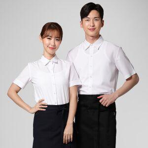 백색 폴리스판 반팔셔츠 / 카페 식당 바리스타 유니폼 서빙셔츠