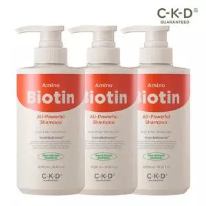 CKD [대용량]아미노비오틴 올파워풀 샴푸 750ml 3개 세트/탈모 증상 완화 기능성 + 두피 볼륨감 (정가 84,000원)