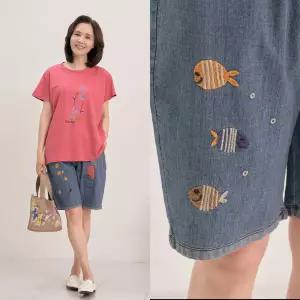 엄마옷 마미소 자수 청 5부 바지 할머니 빅사이즈 40 70 마담 중년 여성 옷